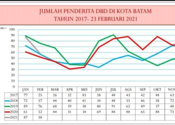 Grafik kasus DBD di Kota Batam dari tahun 2017 sampai 2021 awal. (Foto: Dinas Kesehatan Kota Batam)