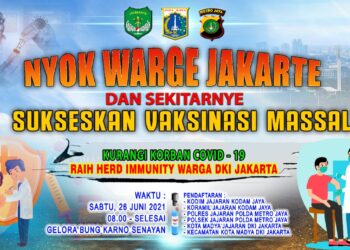 Program vaksinasi Covid-19 Pemerintah Daerah Provinsi DKI Jakarta bekerja sama dengan Pangdam Jaya/Jayakarta dan Polda Metro Jaya akan digelar di Gelora Bung Karno (GBK) Senayan, Jakarta, Sabtu, 26 Juni 2021.