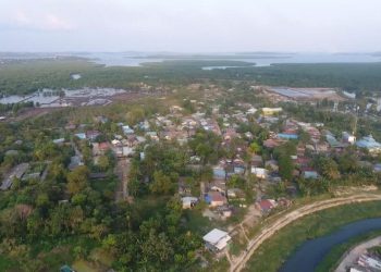 Lokasi Kampung Sukadamai, Tanjung Piayu, Sei Beduk, Batam, Kepulauan Riau, tampak dari udara.