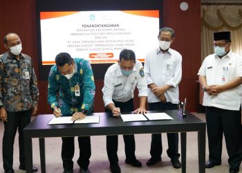 Penandatanganan kerja sama antar-Pemprov Kepri dengan PT Bank Riau Kepri, Kamis, 16 September 2021. (Foto: Ist)