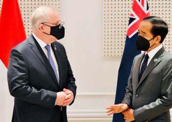 Presiden Jokowi bersama PM Australia Scott Morrison menggelar pertemuan bilateral di Hotel Splendide Royal, Roma Italia, Sabtu, 30 Oktober 2021.