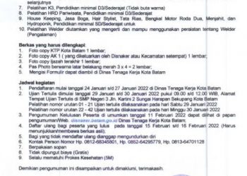 Syarat mendaftar pelatihan kerja. (Foto: Disnaker Batam)