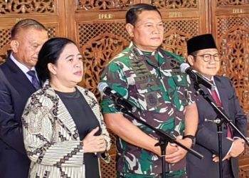 Ketua DPR Puan Maharani menyampaikan keterangan pers bersama Laksamana TNI Yudo Margono usai Rapat Paripurna DPR pengesahan Panglima TNI di Komplek Parlemen Senayan, Jakarta, Selasa (13/12/2022).(Foto: Ist/Antara).