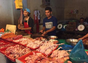 Salah satu tempat jualan daging ayam potong yang ada di Pasar SP Plaza, Batuaji, Batam. (Foto: HMS/ Dwi Septiani).