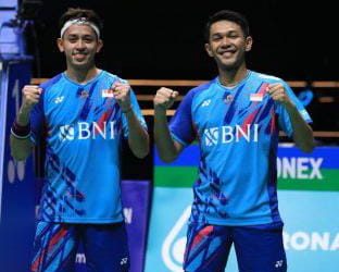 Pebulutangkis pasangan ganda putra Indonesia, Fajar Alfian dan Muhammad Rian Ardianto, peraih gelar juara turnamen Malaysia Open 2023. (Foto: Ist/ PBSI).