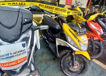 Sejumlah sepeda motor curian yang berhasil diungkap Subdit Jatanras Polda Kepri. (Foto: HMS/ Sarma).