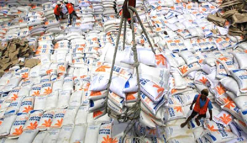 Beras Bulog saat dibongkar dari kapal kargo luar negeri. (Foto: Ist/ Dok.Bulog).