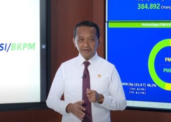 Menteri Investasi/Kepala BKPM Bahlil Lahadalia, dalam konferensi pers realisasi investasi kuartal I/2023, Jumat (28/4/2023) yang ditayangkan langsung di YouTube Kemeterian Investasi-BKPM. (Foto: Ist/ Snipping YouTube).
