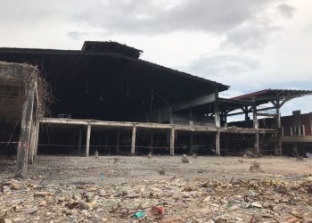Kondisi plaza Botania usai kebakaran yang melanda April 2023 lalu. (Foto: Irvan Fanani)