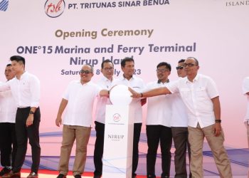Peresmian Terminal Khusus Pariwisata PT Tritunas Sinar Benua dan ONE'15 Marina di Pulau Nirup, Kecamatan Belakang Padang, Kota Batam, Sabtu, 8 Juli 2023 pagi.