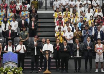 Presiden Joko Widodo menyampaikan sambutan peresmian Indonesia Arena di Kawasan Senayan Jakarta, Senin, 7 Agustus 2023. (Foto: Ist./presiden ri.go.id)