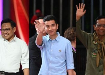 Para Cawapres saat acara debat Minggu, 21 Januari 2024 malam di JCC Senayan Jakarta. Dari kiri  Muhaimin Iskandar, Gibran Rakabuming Raka Mahfud MD. (Foto: Ist./dok.pribadi).