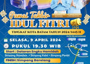 Pawai Takbir Keliling tingkat Kota Batam akan dipusatkan di Taman Engku Hamidah, Batam Centre, pada Selasa 9 April 2024 malam. (Foto: Humas pemko).