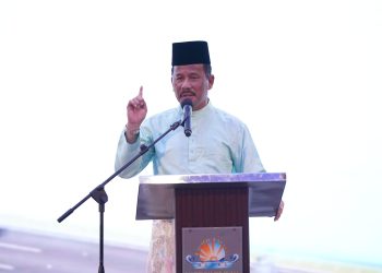 Kepala BP Batam, Muhammad Rudi saat berpidato pada acara Malam Ta'aruf Musabaqah Tilawatil Qur'an dan Hadits (MTQH) X Tingkat Provinsi Kepri, Minggu, 19 Mei 2024. (Foto: Humas BP).