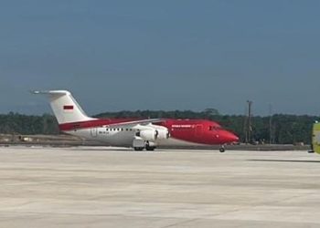 Pesawat Kepresidenan yang ditumpangi Jokowi mendarat di IKN, Selasa, 24 September 2024. (Foto: Ist./detikcom).