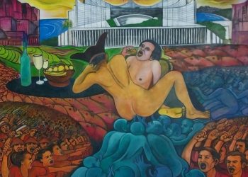 Salah satu dari lima lukisan karya Yos Suprapto yang ditolak kurator dan berujung dibatalkankannya pameran tunggal di Galeri Nasional Jakarta. (Foto: Ist./detik.com).