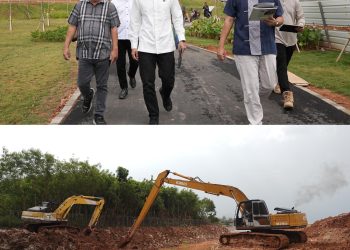 Anggota/Deputi Bidang Infrastruktur Badan Pengusahaan (BP) Batam, Mouris Limanto bersama pengembang tinjau proses pelebaran drainasedi Bengkong. (Foto: Humas BP).