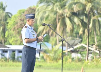 Pangkalan TNI AU Raden Sadjad (Lanud RSA) Natuna menggelar upacara memperingati Hari Kebangkitan Nasional (Harkitnas) ke-117 di Main Apron Lanud RSA Natuna. (Foto: Pen. Lanud RSA).