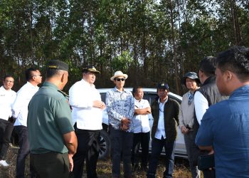 Bupati Samosir Vandiko Timotius Gultom, ST, bersama dengan Dewan Ekonomi Nasional yang diwakili oleh Van Basten Panjaitan, dan Direktur PT. JCO Johnny Andrean, meninjau langsung lokasi lahan zona investasi Kawasan Pertanian Terpadu di Desa Hariara Pintu, Kecamatan Harian, Kabupaten Samosir.
Foto : Kominfo Samosir