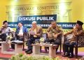 Para narasumber Diskusi Publik dengan tema Menata Ulang Konsep Keserentakan Pemilu, Solusi Legislasi Putusan MK 135/PUU-XXII/ 2024 di Jakarta, Jumat, 18 Juli 2025. (Foto: HMStimes./A.Ristanto).