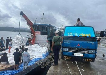 Sebuah kapal yang membawa beras impor dari Thailand melakukan bongkar di dermaga Pelabuhan Sabang, Aceh. (Foto: Ist./Dok. Bea Cukai).