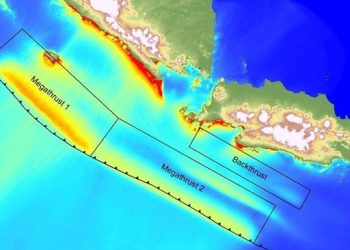 Segmen zona megathrust di selatan Jawa dan Sumatra. (Foto: Ist./Dok. Jurnal On the potential for megathrust earthquakes and tsunamis off the southern coast of West Java and southeast Sumatra, Indonesia).