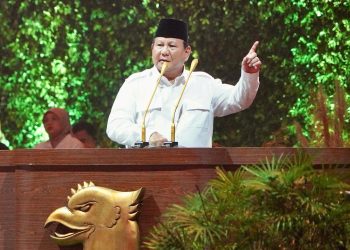 Ketua Umum Partai Gerindra yang Juga Presiden RI Prabowo Subianto di momen perayaan Hari Ulang Tahun (HUT) ke-17 Partai Gerindra di Sentul International Convention Center (SICC), Bogor, Sabtu, 15 Februari 2025. (Foto: Ist./ Liputan6.com).