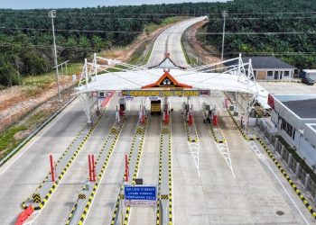 Salah satu bangunan pintu tol jalur Jambi - Rengat. (Foto: Ist./dok.Hutama Karya).