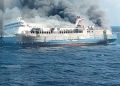 KMP Mutiara Sentosa-2 yang terbakar di perairan utara Pulau Madura. (Foto: Ist./ Tangkapan Layar).