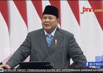 Presiden Prabowo Subianto saat sampailan Pidato Kenegaraan Dalam Rangka Penyampaian RAPBN 2026 Beserta Nota Keuangan di Gedung Nusantara, Kompleks Parlemen, Senayan, Jakarta, Jumat, 14 Agustus 2026. (Foto: Ist./Tangkapan layar YouTube).
