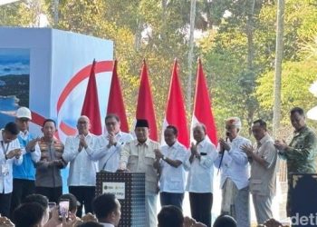 Presiden Prabowo Subianto (berpeci) saat meresmikan groundbreaking Program Pembangkit Listrik Tenaga Surya (PLTS) 100 GWp di Gilimanuk - Bali, Selasa, 25 Agustus 2026. (Foto: Ist./ detikcom).